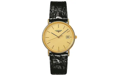 LONGINES Magnificent Collection Quartz Movement Calendar Display Men's Watch 33mm Gold Dial Stainless Steel Case