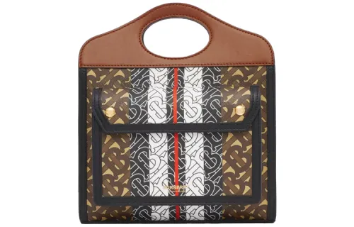 Burberry Pocket Bag Polyurethane Tote Bag, Shopping Bag, Portable Crossbody Bag, Shoulder Bag Mini Women's Tan