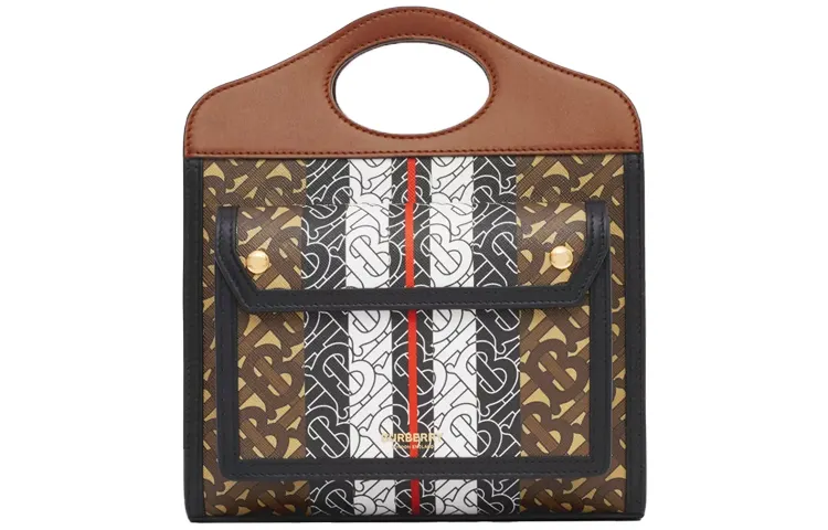 Burberry Pocket Bag Polyurethane Tote Bag, Shopping Bag, Portable Crossbody Bag, Shoulder Bag Mini Women's Tan
