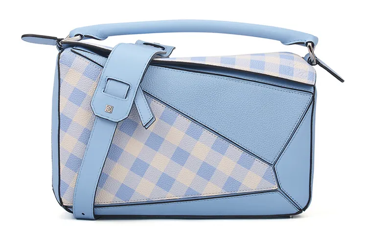LOEWE Puzzle Calfskin Puzzle Bag Geometric Bag, Handbag, Shoulder Bag, Crossbody Bag Women's Blue & White/Candy Color