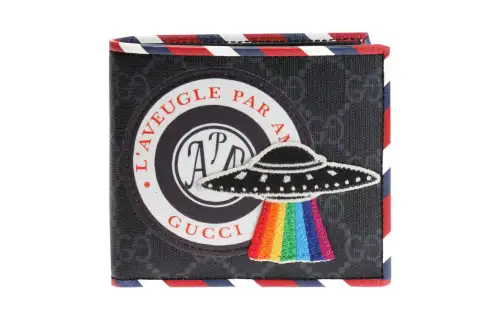 GUCCI Leather Paneled Canvas Wallet Men's Black