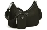 PRADA Nylon Leather Combination Bag, Shoulder Bag, Handbag, Crossbody Bag Women's Dark Green Close To Black