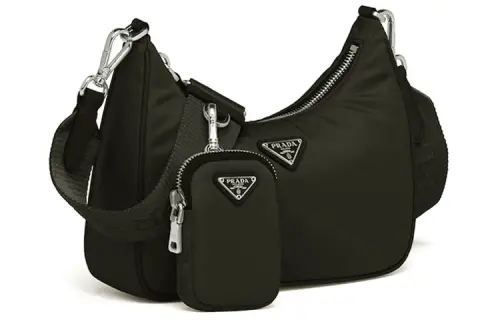 PRADA Nylon Leather Combination Bag, Shoulder Bag, Handbag, Crossbody Bag Women's Dark Green Close To Black