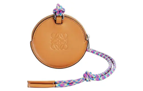 LOEWE Calfskin Necklace Pouch Small Women's Caramel & Blue Green Lining