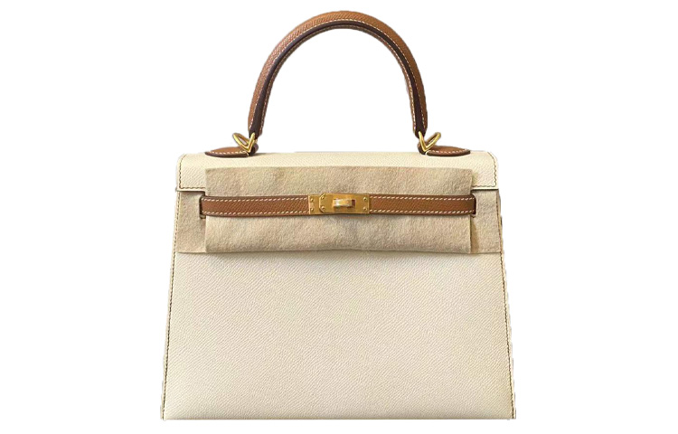 HERMES Hermès Kelly 25 Brushed Gold Buckle Epsom Leather Kelly Bag Handbag Women's Craie/Gold Milkshake White/Golden Brown