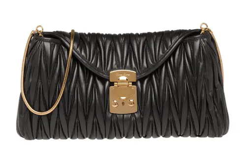 MIU MIU Flap Closure Soft Sheep Leather Clutch Shoulder Bag Women's Black