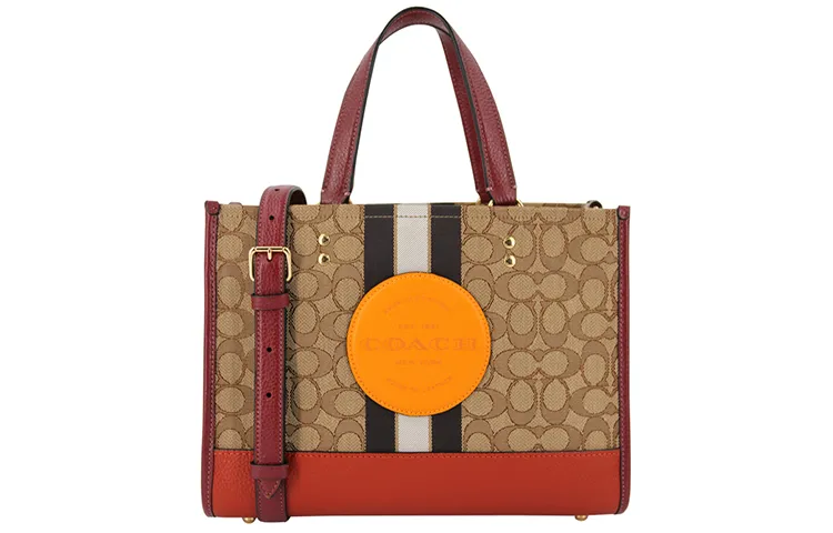 COACH Dempsey Iconic Jacquard With Refined Pebbled Leather Tote Bag, Shopping Bag Handbags Large Women's