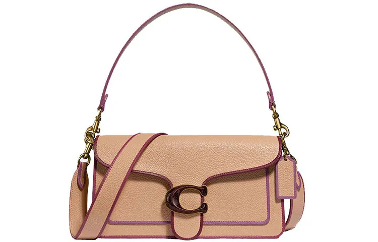COACH Tabby Cow Leather Portable Crossbody Bag, Shoulder Bag Women's Milk Tea Purple Multicolor
