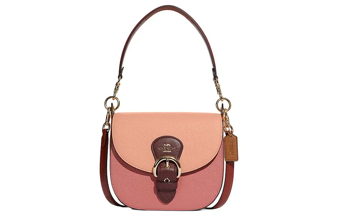 COACH Kleo Pebble Cow Leather Shoulder Bag Medium Women's Pink & Orange & Dark Pink