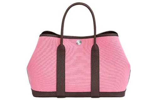 HERMES Garden Party Officier Canvas With Negonda Calfskin Handbag 30 Women's Pink/Brown