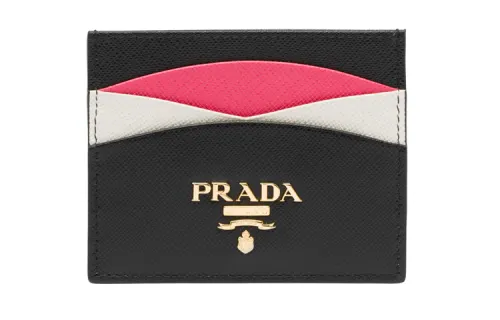 PRADA Saffiano Leather Card Holder Women's Black/Hibiscus