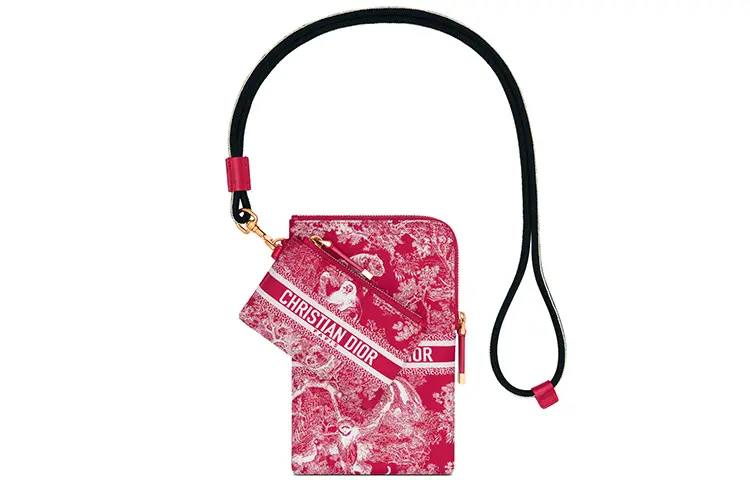 DIOR DiorTravel Canvas Cell Phone Pouch Women's Peach Pink