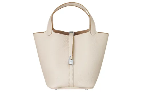 HERMES Picotin Lock Clemence Bullock Leather Basket Bag, Bucket Bag, Handbag 22 Women's 10 Craie Milkshake White
