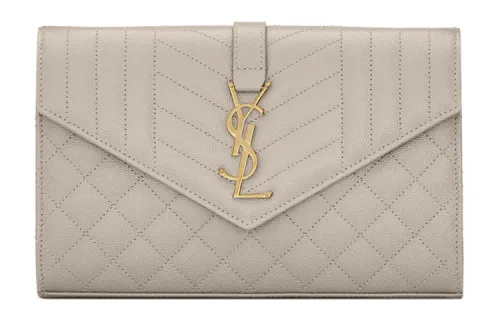 SAINT LAURENT Monogram Chain Wallet Grain De Poudre Blanc Vintage