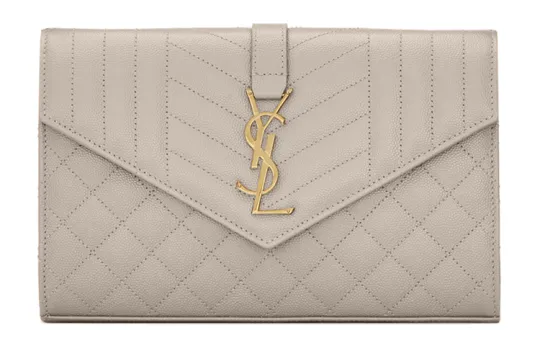 SAINT LAURENT Monogram Chain Wallet Grain De Poudre Blanc Vintage