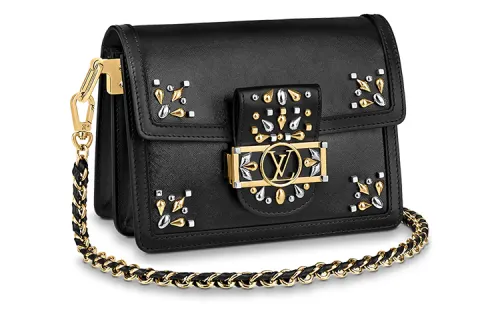 LOUIS VUITTON Dauphine Grain Calfskin Crossbody Bag, Shoulder Bag Women's Black