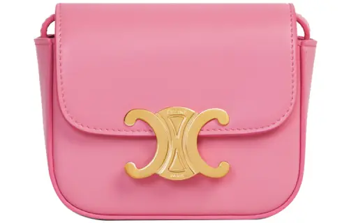CELINE Claude Lock Closure Shiny Cow Leather Shoulder Bag, Crossbody Bag Mini Women's Pink