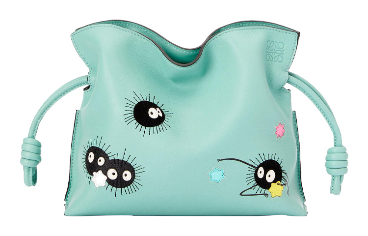 LOEWE Loewe x Spirited Away joint model Flamenco Clutch briquette cartoon print Napa calfskin handbag shoulder crossbody clutch mini unisex couple style fresh mint color