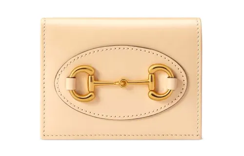 GUCCI Horsebit 1955 Leather Wallet, Card Holder Women's Beige