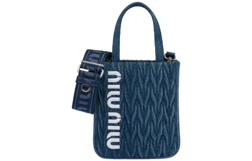 MIU MIU Matelassé Denim Tote Bag, Shopping Bag, Handbag Women's Blue