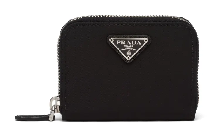 PRADA 2 Card Slots Fabric Wallet, Card Holder, Coin Purse Small Women's Black