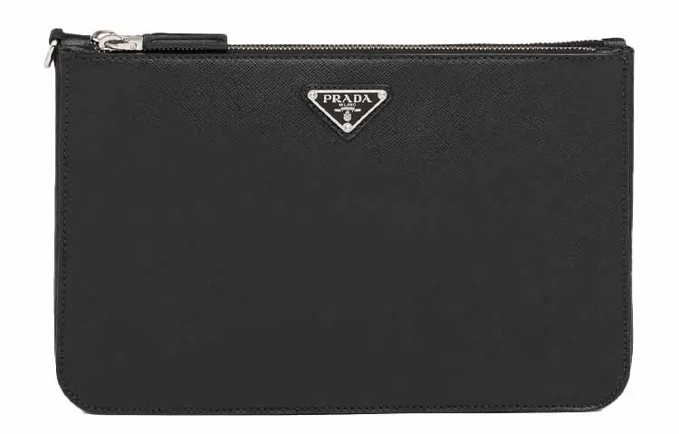 PRADA Leather Clutch Regular Men's Black