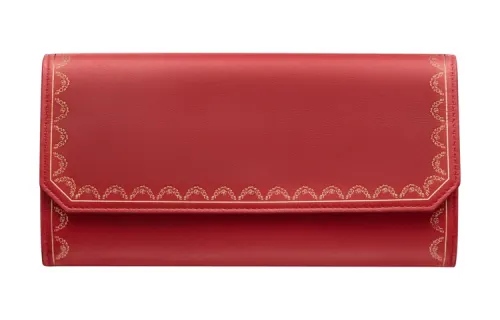 CARTIER Guirlande Flap Snap Closure Calfskin Card Holder, Wallet Unisex Red