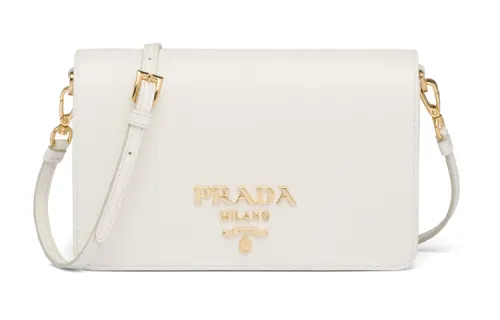 PRADA Saffiano Solid Color Leather Shoulder Bag Mini Women's White