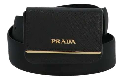 PRADA Letter Calfskin Fanny Pack Unisex Black