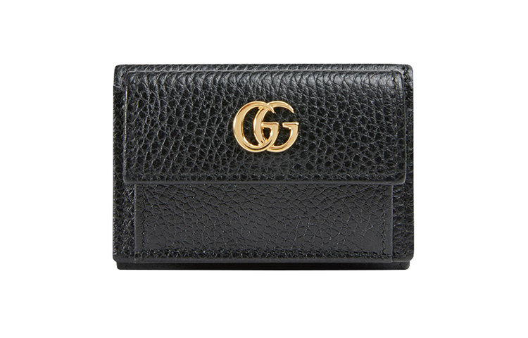 GUCCI Gucci GG Marmont Marmont Gold Label Logo Leather Tri-fold Snap Wallet Wallet Women's Black
