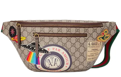 GUCCI Canvas With Leather One Shoulder Crossbody Sling Bag, Fanny Pack Men's Ebony/Multicolor