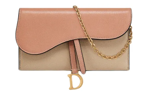 DIOR Saddle Two Tone Shiny Sheepskin Saddle Bag Chain Wallet Card Holder Portable One Shoulder Crossbody Women's