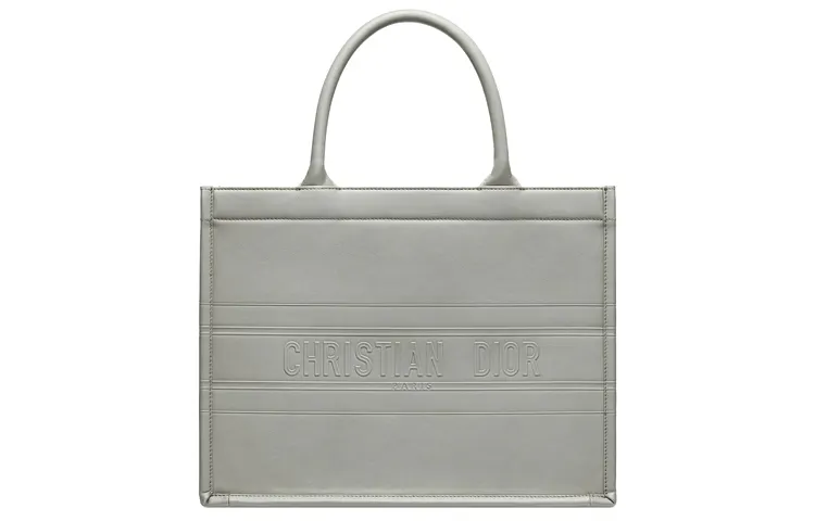 DIOR BookTote Smooth Cow Leather Handbag Small Women's Gray