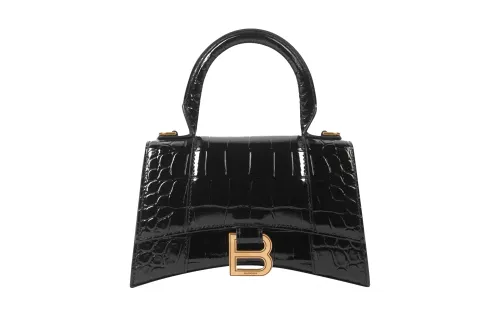 Balenciaga Crocodile Embossed Hourglass Top Handle Xs Black