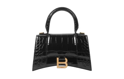 Balenciaga Crocodile Embossed Hourglass Top Handle Xs Black