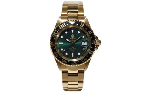 A BATHING APE Bape Watch Quartz Movement Metal Strap Watch Unisex Green Dial