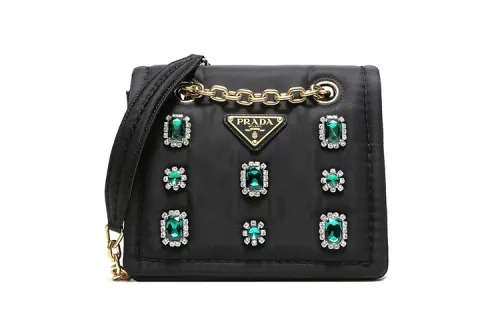 PRADA Jadeite Green Fabric Shoulder Bag, Crossbody Bag Women's Black