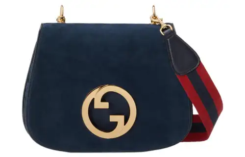 GUCCI Blondie Suede Leather Handbag, Shoulder Bag, Crossbody Bag Medium Women's Dark Blue