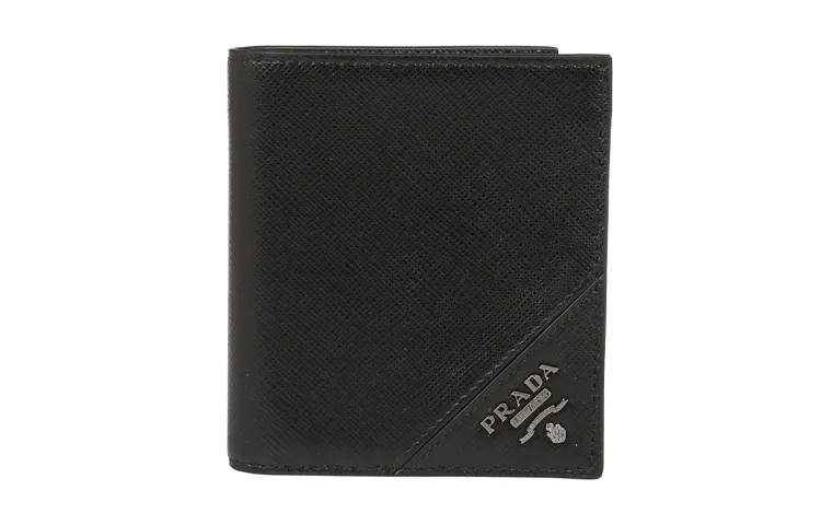PRADA Saffiano Flap Leather Wallet Men's Black