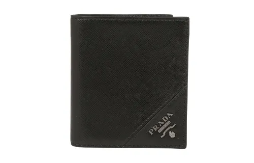 PRADA Saffiano Flap Leather Wallet Men's Black