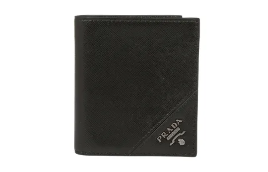PRADA Saffiano Flap Leather Wallet Men's Black