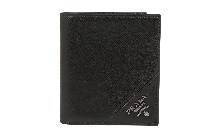 PRADA Saffiano Flap Leather Wallet Men's Black