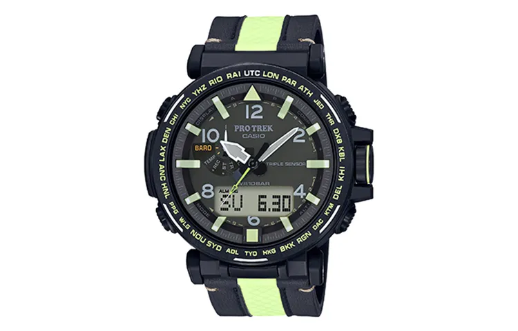 CASIO PRO TREK PRG Collection Quartz Movement Leather Strap Watch Men's Watches Green Dial