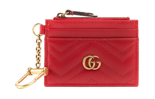 GUCCI Marmont Leather Card Holder Women's Mauve Red