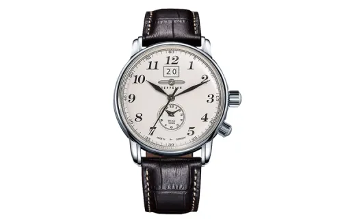 ZEPPELIN Quartz retro men's watch, white dial, case stainless steel, watch strap, quartz mechanism