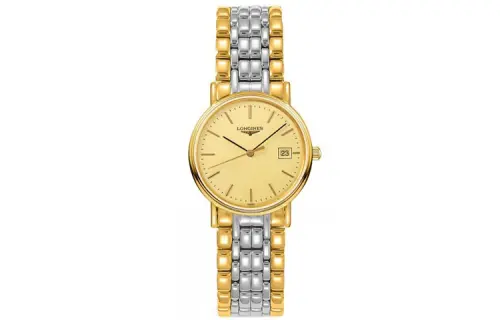 LONGINES Magnificent Collection Quartz Movement Calendar Display Women's Watch Gold Dial Stainless Steel Case