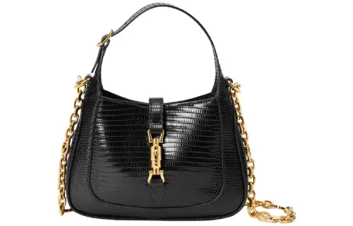 GUCCI Jackie 1961 Lizard Skin Crescent Shoulder Bag Shoulder Bag Mini Women's Black