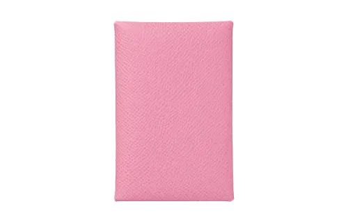 HERMES Calvi Silver Tone Buckle Epsom Calfskin Card Holder Women's 5P Pink