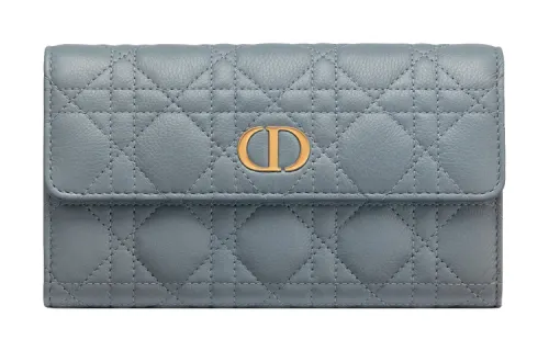 DIOR Caro Cow Leather Wallet, Card Holder, Card Holder, Wallet Women's Cloud Blue
