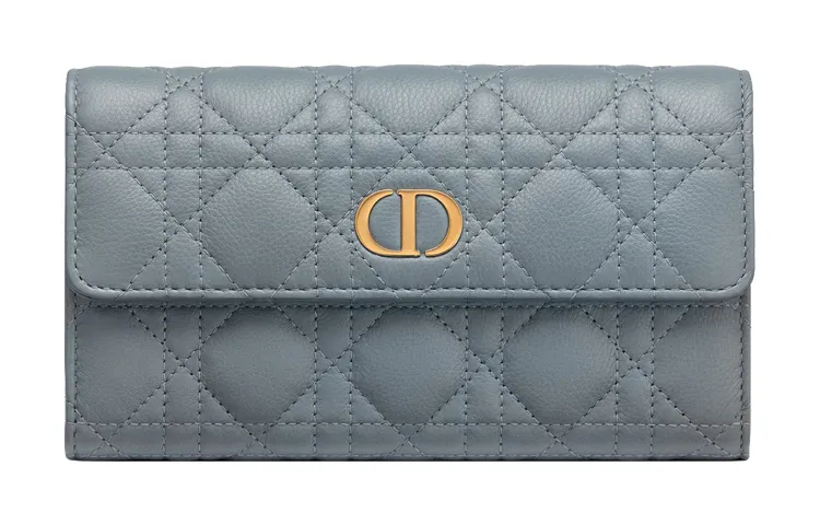 DIOR Caro Cow Leather Wallet, Card Holder, Card Holder, Wallet Women's Cloud Blue